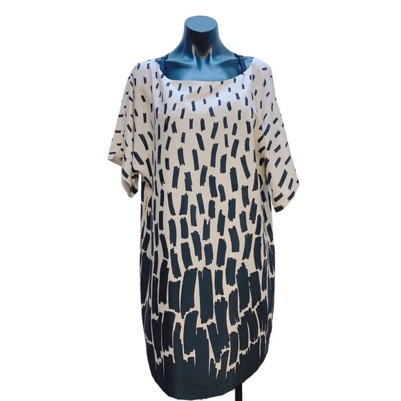 Tahari Arthur S. Levine Black & Cream Print Dress Size 16 - Picture 1 of 5